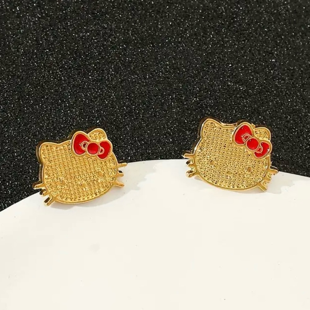 Hello Kitty Licensed 14k Gold Plated with Red Bow Stud Earrings NWT